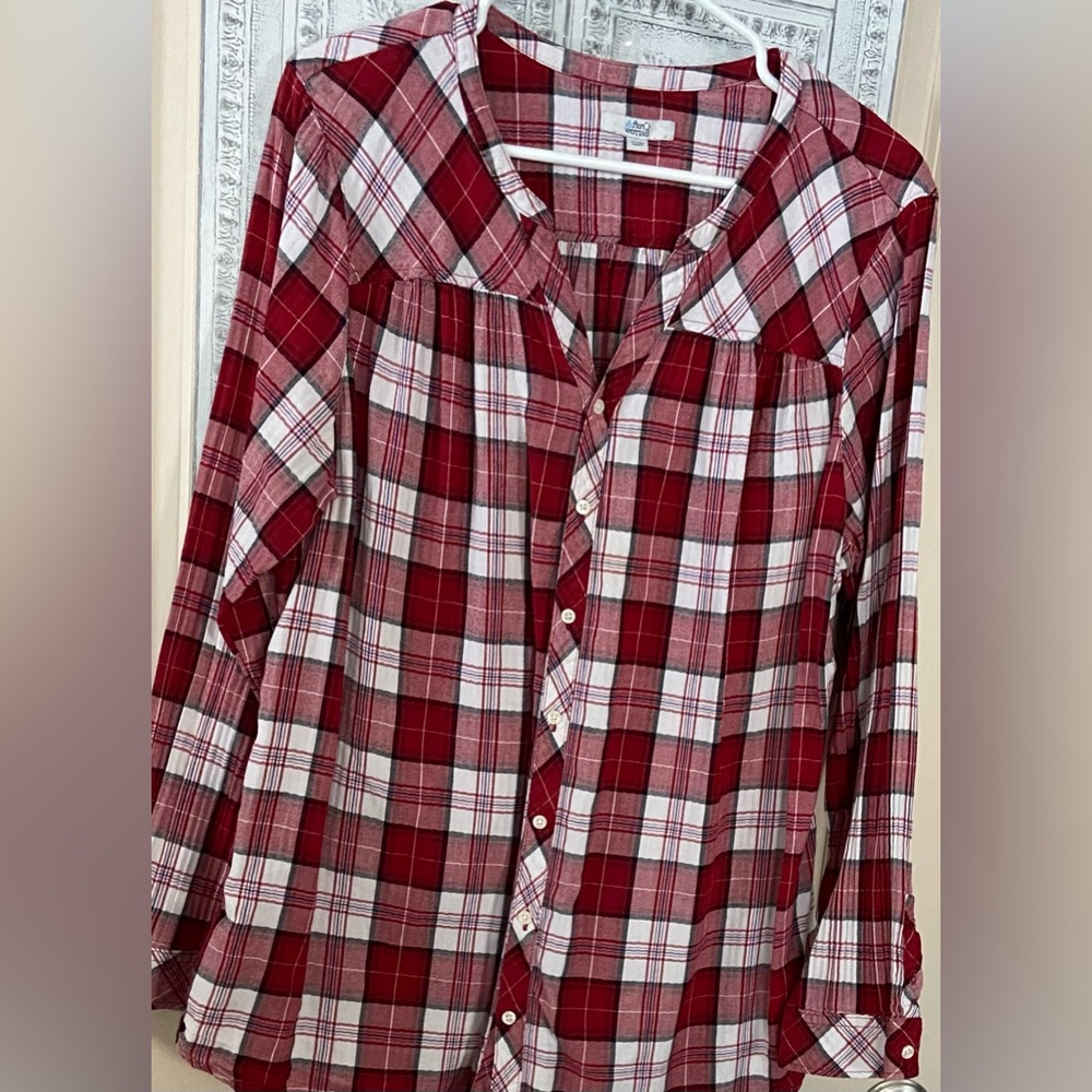 Gently Worn Croft&Barrow Sz-XXL Red Plaid Button-Up Flannel Wintertime Warm Top🎄